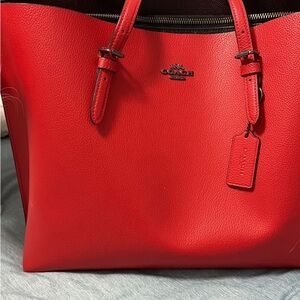 Coach Reddish Orange Leather Tote